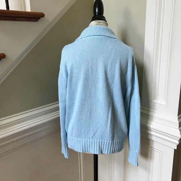 Kinross Split Neck Polo Pullover Sweater Womens Large Blue Cotton Long Sleeve - Picture 9 of 10
